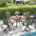 DIFY 5 Pieces Outdoor Patio Dining Set, 4 Brown Textilene Swivel Dining Chairs and 40.6" Walnut Round Dining Table, Metal Outdoor Table and Chairs