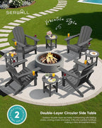 SERWALL Round Outdoor Side Table Set of 2, HDPE Small Adirondack Double End Table, Gray