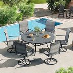 VICLLAX 50" Outdoor Round Patio Dining Table for 4-6, All Weather Metal Dining Table with Umbrella Hole for Deck Lawn Garden Backyard, Dark Grey