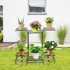 Safstar 6 Tiered Metal Plant Stand w/4 Decorative Wheels, Multilayer Flower Display Shelf for Home, Garden, Patio, Parisian Style Potted Plant Rack Holder