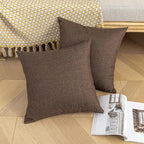 Kevin Textile Pack of 2 Outdoor Waterproof Throw Pillow Covers Decorative Farmhouse Checkered Square Solid Cushion Cases for Patio Garden Porch Sofa Brown 18x18 inch