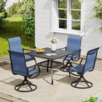 VICLLAX 5 Pieces Outdoor Dining Set, Patio Furniture Set of 4 Patio Swivel Dining Chairs and Square Patio Table with Storage Shelf, Navy Blue Chairs & Black Tabletop
