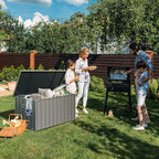 Domi Deck Box 200 Gallon, Waterproof Lockable Steel Outdoor Storage Container for Outside Cushions, Garden Tools and Pools Equipment(Gray)