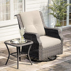 Outdoor Swivel Rocker Patio Chair with Matching Side Table - 360 Degree Patio Swivel Glider Chair with 3.5" Olefin Cushions(Mixed Grey/Beige)