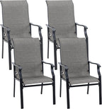 PHI VILLA Outdoor Dining Chairs Set of 4, High Back Textilene Fabric Padded Armchairs with E-Coated Steel Frame for Patio, Porch, Deck, Yard
