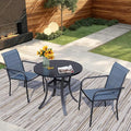 3 Pieces Round Dining Table Set for 2, Patio Dining Set Includes 2 Blue Stackable Patio Chairs and 27.6" Black Metal Round Table, Patio Furniture Sets with Sling Support for Outside, Garden