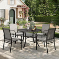 Patio Table and Chairs Set for 4, 5 Pieces Outdoor Dining Set, 4 Brown Textilene Chairs and 42" Metal Round Table with Umbrella Hole, for Deck Garden Backyard Lawn Poolside