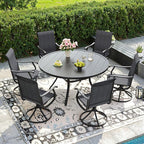 DIFY 7 Pieces Outdoor Patio Dining Set, 6 Dark Grey Textilene Swivel Dining Chairs and 47.2" Black Round Dining Table, Metal Outdoor Table and Chairs