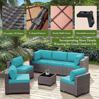 Outdoor Patio Furniture Set, 14 Pieces Outdoor Furniture All Weather Patio Sectional Sofa PE Wicker Modular Conversation Sets with Coffee Table,12 Chairs & Seat Clips(Turquoise Blue)