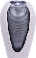Alpine Corporation - 29" Tall Two Tone Ribbed Jar Floor Fountain with LED Lights – Elegant Indoor/Outdoor Water Feature, Easy Setup with Pump & Plug-in Design (Gray)