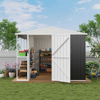 8X10 FT Large Metal Outdoor Storage Shed, Galvanized Steel Garden Tool Shed with Lockable Double Doors & Ventilation for Bicycles, Tools, Lawnmowers, Backyards, Patios, Lawns, Brown
