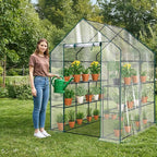 Outvita Walk-in Greenhouse, Outdoor Durable PVC Plant Green House for Frost Protection with 3 Tiers 8 Shelves, Shelf Clips, Roll-up Zipper Door, 56"x56"x77" Transparent