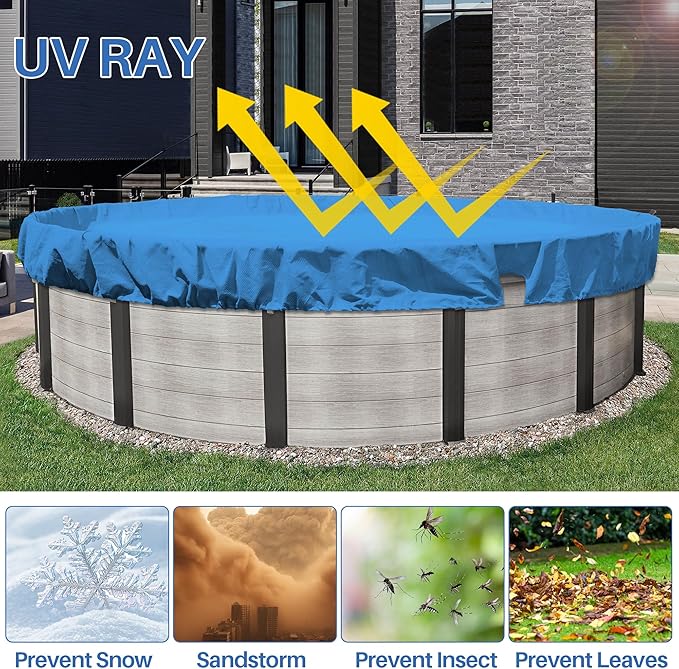 ECOOPTS 6 ft Round Pool Cover for Above Ground Pools, Swimming Pool Cover Protector Winter Safety Cover (Blue)