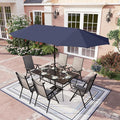 PHI VILLA 7 Piece Patio Dining Furniture Set with Umbrella, Outdoor Dining Set with Patio Table and Chairs Set, Adjustable Grey Folding Patio Chairs for Garden