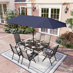 PHI VILLA 7 Piece Patio Dining Furniture Set with Umbrella, Outdoor Dining Set with Patio Table and Chairs Set, Adjustable Grey Folding Patio Chairs for Garden