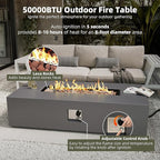 UPHA 56-inch Outdoor Propane Gas Fire Pit Table 50000 BTU Concrete Round FirePit for Outside Patio with Propane Tank Cover, Lava Rocks, Rain Cover, Grey