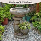 27.6" Tall Outdoor Fountain for Garden, Patio, Yard – Vertical Space-Saving Design, Made of Resin & Fiberglass Composite – No Pump/Lights Included