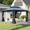 Outdoor Hardtop Gazebo for Patio 12x12FT with Resin-Galvanized Steel Roof, Metal Hard Top Gazebo with Gutters, Heavy Duty Gazebos All Season with Curtains & Netting, for Deck, Backyard, Hot Tub