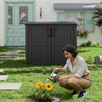 Light Gray Outdoor Resin Storage Shed 36 Cu. Ft. Garden Horizontal Storage Extra Large Capacity Weather Resistant Storage Box, Lockable Resin Waterproof Shed for Garbage Cans, Garden Tools