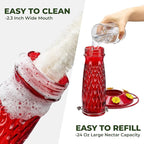 Kingsyard 2 Pack Glass Hummingbird Feeders for Outdoors Hanging, Wild Bird Nectar Feeder with 6 Feeding Ports, 24 oz Leak-Proof, Red (Ant Moat Included)