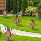 TOMBABY Large Leaf Thickened Metal Agave Plant Outdoor Decoration Desert Courtyard Art Plant Garden Decoration Outdoor Metal Art Floral Gift for Yard (2, Blue)