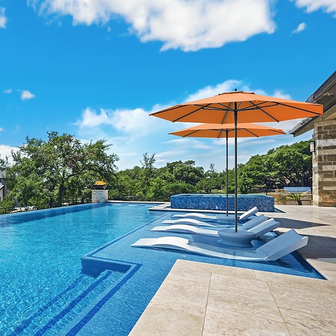 Midtown Umbrellas The Wooden 10 Feet Patio Umbrella With Sunbrella Canvas Tuscan Acrylic Fabric - Aluminum Frame Market Umbrella For Backyard, Deck, Garden, Pool - Wooden Pole