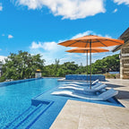 Midtown Umbrellas The Wooden 8 Feet Patio Umbrella With Sunbrella Canvas Tuscan Acrylic Fabric - Aluminum Frame Market Umbrella For Backyard, Deck, Garden, Pool - Wooden Pole