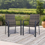 Outdoor Dining Chairs Set of 2, Stackable Patio Chairs with Woven Rattan Back & Seat, Perfect for Patio, Garden, or Deck, Rattan Gray Brown