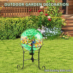VOREEN 10-Inch Glass Gazing Ball, Outdoor Gazing Globe, Handmade Reflective Ball Yard Decoration for Homes, Patio, Lawn and Gardens, Gift for Mom Wife Friend, Phoenix Tail Design, Green