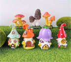 Mini Mushroom House Set - 4pcs Miniature Houses and 3pcs Mini Mushrooms for Fairy Gardens, Micro Landscapes, Moss Decorations (Mushroom House)