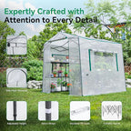 Joyside 8 x 6 FT Outdoor Pop up Greenhouse with Adjutable Reinforced Frame, Durable PE Cover and Mesh Windows, Portable Greenhouse for All Seasons, Easy Set Up (White, 8 x 6 FT)