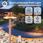Gardenreet Low Voltage Landscape Lighting Brass, 2700K/3000K/4000K Adjustable 12v Pathway Lights Waterproof, Copper Path Light for Exterior Area Patio House with 3W 270LM G4 Bulb (6 Pack)