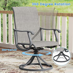 DIFY 5 Pieces Outdoor Patio Dining Set, 4 Grey Textilene Swivel Dining Chairs and 40.6" Grey Wood-Like Round Metal Dining Table, Outdoor Table and Chairs
