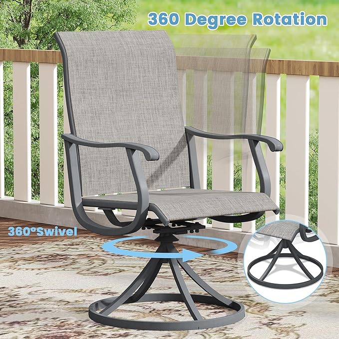 DIFY 7 Pieces Outdoor Patio Dining Set, 6 Grey Textilene Swivel Dining Chairs and 53.1" Grey Round Metal Dining Table, Outdoor Table and Chairs
