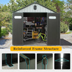 Domi 8x8FT Resin Outdoor Storage Shed with Lockable Door, Waterproof Outside Sheds with Windows & Vents, Heavy-Duty Plastic Tool Storage Shed for Patio Furniture, Lawn Mower, Bike