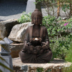 Glitzhome Buddha Fountain with Pump & LED Light, 2 Tier Zen Style Meditating Buddha Water Fountain Outdoor Fountains and Waterfalls Floor Fountains Buddhas Statues for Garden Patio Backyard 23" H