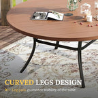 VICLLAX Patio Dining Set for 6, 7 Pieces Outdoor Furniture Includes 53" Round Patio Table with Umbrella Hole and 6 Outdoor Swivel Chairs for Lawn Garden, Walnut Tabletop and Mixed Brown Fabric