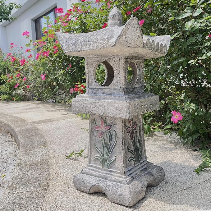 23.6’’High Asian Orchid Pagoda Statue Miniature Tower Lantern Garden Decoration Figurines Outdoor Japanese Decoration Zen Courtyard Landscape