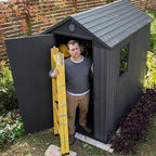 Keter Darwin 4x6 Feet Outdoor Storage Shed, Graphite Gray – Lockable Resin Organizer Unit with Single Door, Window, and Skylight for Backyard, Garden, or Lawn Organization