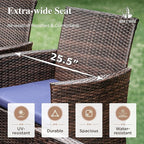 HERA'S HOUSE 7 Pieces Outdoor Dining Set, Outdoor Dining Set for 6, 6 x Cushioned Rattan Chairs, 1 x Rectangular Metal Dining Table with Wood-Look Finish for Patio, Lawn, Garden, Porch