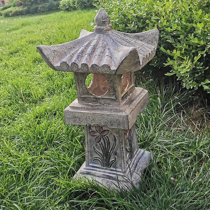 23.6’’High Asian Orchid Pagoda Statue Miniature Tower Lantern Garden Decoration Figurines Outdoor Japanese Decoration Zen Courtyard Landscape