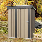 JUMMICO Metal Outdoor Storage Shed 5 x 3 FT Metal Shed with Lockable Door,Waterproof Garden Tool Shed Storage House for Backyard Patio Lawn, Brown
