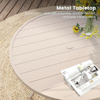 DIFY 7 Pieces Outdoor Patio Dining Set, 6 Sandshell Textilene Swivel Dining Chairs and 47.2" Sandshell Round Dining Table, Metal Outdoor Table and Chairs