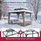 SUNJOY Kingston 12' x 10' Hardtop Gazebo with Galvanized Steel Double Roof, Curtain and Netting, Woodgrain Finish Aluminum Posts Permanent Pavilion Gazebo for Garden, Patio, Deck, Lawn