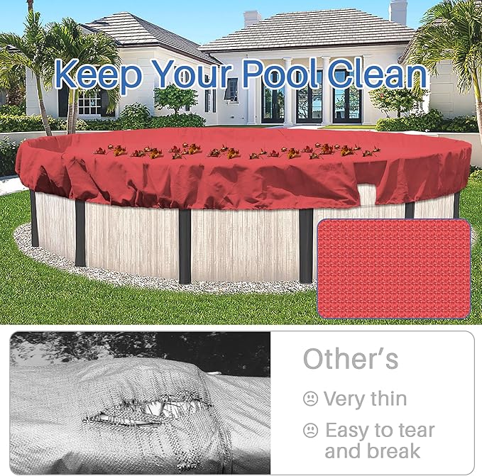 ECOOPTS 7 ft Round Pool Cover for Above Ground Pools, Swimming Pool Cover Protector Winter Safety Cover (Red)