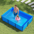 GYMAX 8.5' x 6' x 26" Metal Frame Above Ground Swimming Pool, Outdoor Backyard Famliy Pool w/Puncture-Resistant Fabric, Drainage Valve Connector for Kids & Adults (8.5' x 6' x 26", Rectangle, Blue)