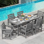 SERWALL Outdoor Dining Set for 6, HDPE Outdoor Furniture with Umbrella Hole & 1 Cushioned Bench & 4 Outdoor Dining Chairs, Grey