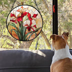 Stained Glass Window Hanging - Red Gladiolus Flower Suncatcher for Door Yard Sun Catchers Decor Christmas Mother's Day Birthday Gifts for Lovers Women Mom Nana Girlfriend Wife 6.3 in