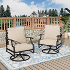 Swivel Patio Chairs Set of 2, High Back Outdoor Swivel Patio Metal Chairs with 5.75" Thick Cushions for Bistro Balcony Porch Deck and Yard, Beige