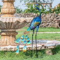 TERESA'S COLLECTIONS Outdoor Decor Peacock Yard Art Garden Sculptures & Statues for Porch Decor,35'' Blue Large Metal Bird Garden Decor for Outside, Yard Decorations Outdoor for Patio,Gifts for Mom